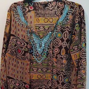 Women's Bohemian Chaudry KC Embellished Tunic Size Large